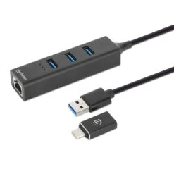 Manhattan 3-Port USB 3.0 Type-C/A Combo Hub With Gigabit Ethernet Network Adapter