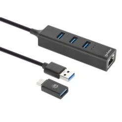 Manhattan 3-Port USB 3.0 Type-C/A Combo Hub With Gigabit Ethernet Network Adapter -Manhattan Store 3 port usb 30 type ca combo hub with gigabit ethernet network adapter 180894 2