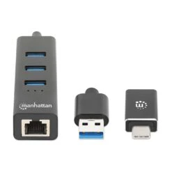 Manhattan 3-Port USB 3.0 Type-C/A Combo Hub With Gigabit Ethernet Network Adapter -Manhattan Store 3 port usb 30 type ca combo hub with gigabit ethernet network adapter 180894 3