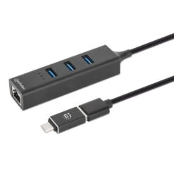 Manhattan 3-Port USB 3.0 Type-C/A Combo Hub With Gigabit Ethernet Network Adapter -Manhattan Store 3 port usb 30 type ca combo hub with gigabit ethernet network adapter 180894 5