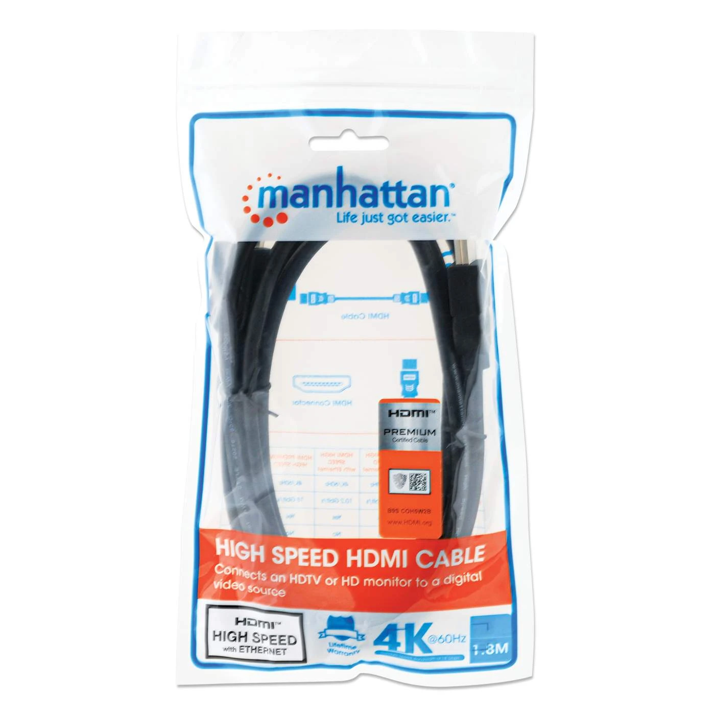 Manhattan 4K@60Hz Certified Premium High Speed HDMI Cable With Ethernet, 1.8 M (6 Ft.) 2 Manhattan 4K@60Hz Certified Premium High Speed HDMI Cable With Ethernet, 1.8 M (6 Ft.) - Image 2