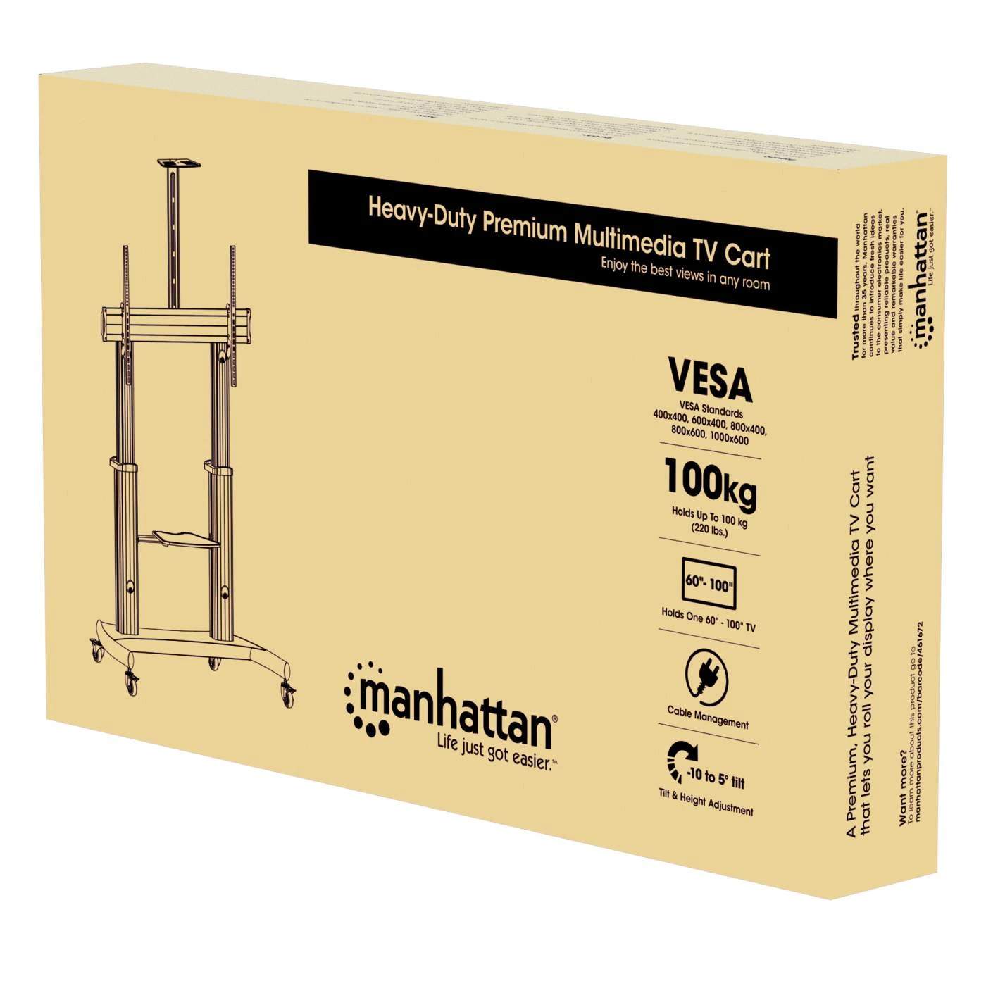 Manhattan Aluminum Heavy-Duty Height-Adjustable Multimedia TV Cart 2 Manhattan Aluminum Heavy-Duty Height-Adjustable Multimedia TV Cart - Image 2