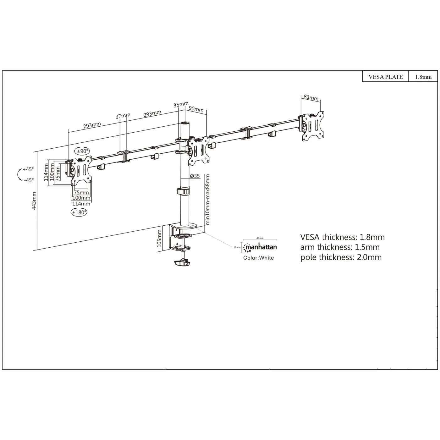 Manhattan LCD Monitor Mount With Center Mount And Double-Link Swing Arms 8 Manhattan LCD Monitor Mount With Center Mount And Double-Link Swing Arms - Image 8