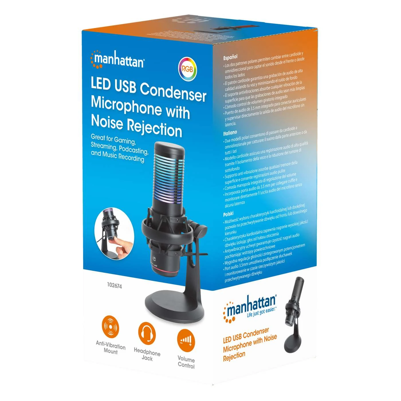Manhattan RGB LED USB Condenser Microphone With Noise Rejection 2 Manhattan RGB LED USB Condenser Microphone With Noise Rejection - Image 2