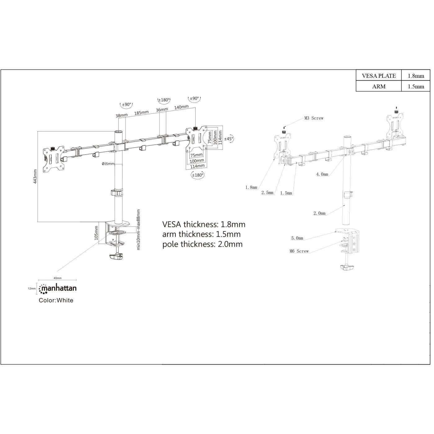Manhattan Universal Dual Monitor Mount With Double-Link Swing Arms 6 Manhattan Universal Dual Monitor Mount With Double-Link Swing Arms - Image 6