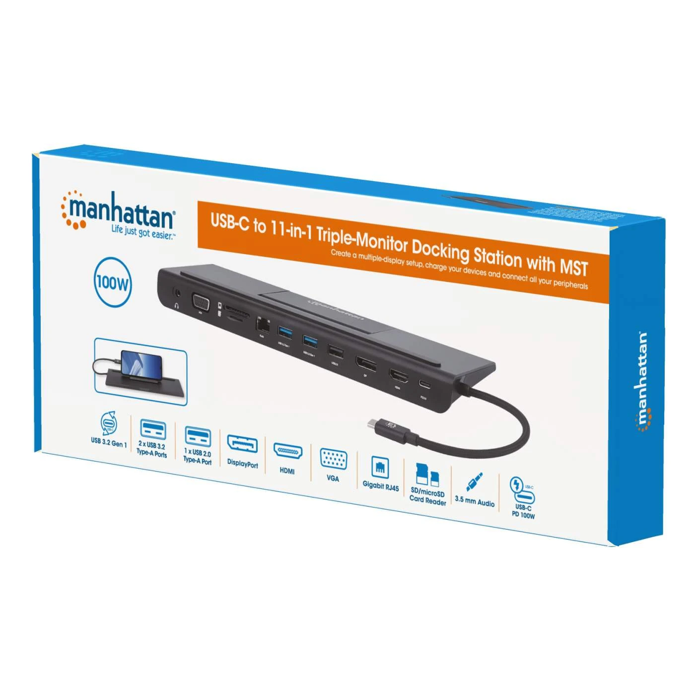 Manhattan USB-C 11-in-1 Triple-Monitor Docking Station With MST 2 Manhattan USB-C 11-in-1 Triple-Monitor Docking Station With MST - Image 2