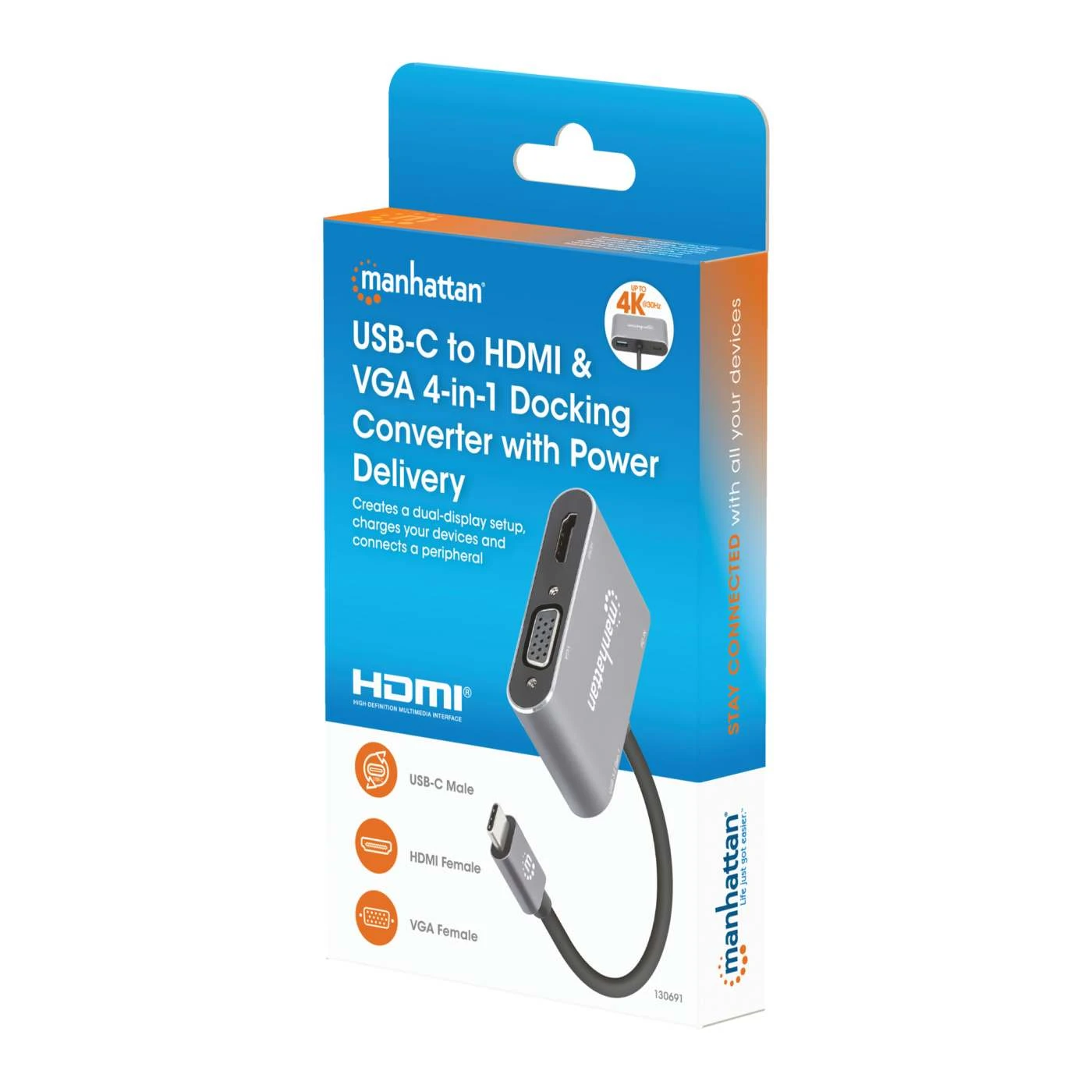 Manhattan USB-C To HDMI & VGA 4-in-1 Docking Converter With Power Delivery 2 Manhattan USB-C To HDMI & VGA 4-in-1 Docking Converter With Power Delivery - Image 2